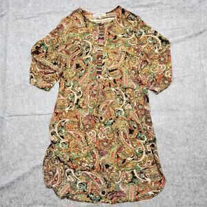 Fig and Flower Top Womens Large Tunic Paisley Floral Boho Mixed Media 3/4 Sleeve